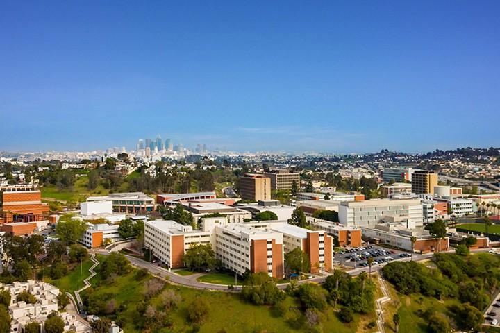 aerial view of Cal State LA campus with a clear blue sky